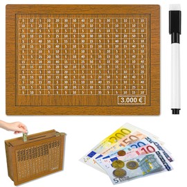 Wooden Money Bank, Retro Money Box Storage Box, for Children and Adults, Wooden Money Box, Reusable Money Box with Savings Target and Numbers for Ticking, Piggy Bank with Marker