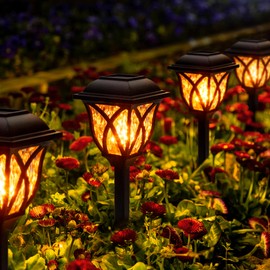 GIGALUMI Solar Lights Outdoor Waterproof, 8 Pack Flickering Flame LED Lights, Garden Decor for Yard, Patio, Landscape, Planter, Walkway, Transparent Cover