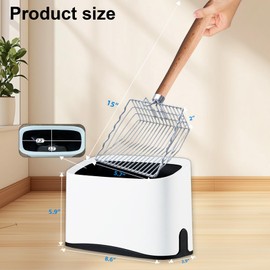 Metal Cat Litter Scoop with Holder, Poop Scooper with Stand and 2 Rolls of Garbage Bags, Heavy Duty Stainless Steel Shovel with Wooden, Quick Sifter for Easy Cleaning (Long handle-9.8" with Holder)