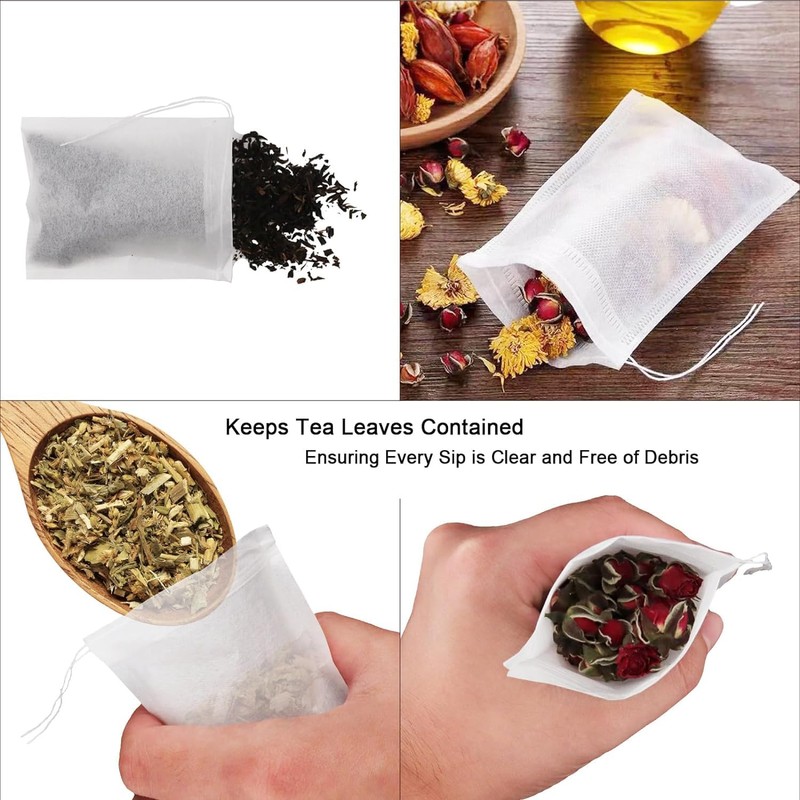 100 Pcs Disposable Loose Leaf Tea Empty Bags with Drawstring,Tea