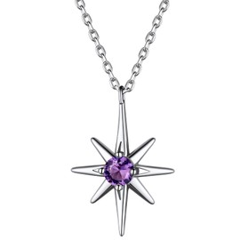 Suplight 925 Sterling Silver Necklace Starburst North Star February Birthstone Pendant Necklace for Women