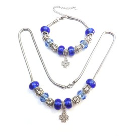 Thurcolas Model Manhattan Stainless Steel Women's Blue Charm Jewellery Set with Clover Pendant Set with Crystals