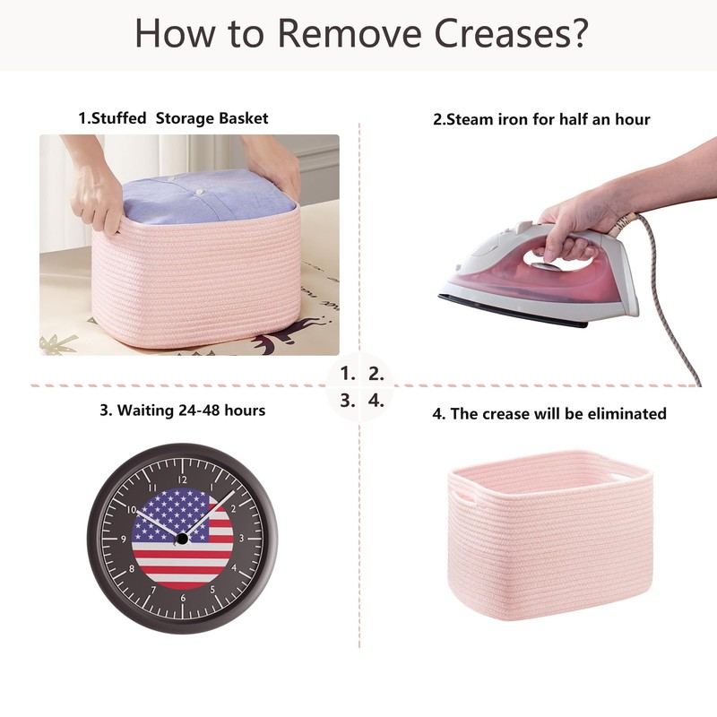 MOJOSCEND Pink Storage Bins 4 Pack Rectangular Rope Basket for