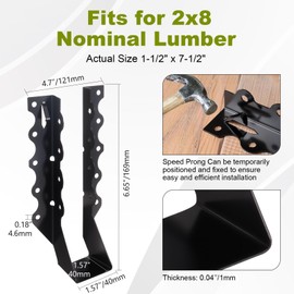 Mixiflor 25 Pcs 2x8 Joist Hangers for Wood, 20 Gauge Face Mount Joist Hanger with Black Powder Coating, Hurricane Tie Brackets for Deck, Floor, Ceiling, Roofs