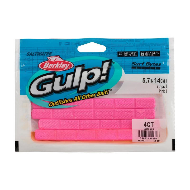 Berkley Gulp! Surf Bytes Strips Fishing Soft Bait, Pink, 5