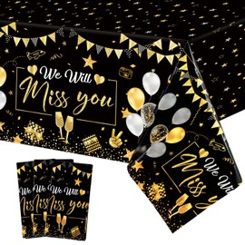 3 Packs Farewell Party Plastic Tablecloths Black Gold Glitter We Will Miss You Sign Going Away Party Table Cloth Graduation Decorations for Outdoor Indoor Retirement Bye Office Work Party (3)