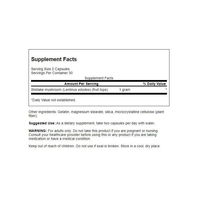 Swanson Shiitake Mushroom 500 Milligrams 60 Capsules