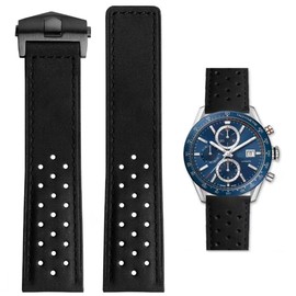 HEYOZURY Watch Strap for Tag Heuer 22 mm, Leather Butterfly Buckle Perforated Racing Bracelet Aquaracer Series Monaco Series Replacement Bracelet Original Bracelet for Tag Heuer
