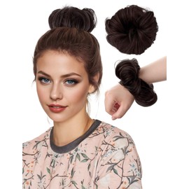 Women Messy Bun Hair Buns with Elastic Rubber Band Natural Curl Wig Clip in Bun Chignons Scrunchies Ponytail Extensions Fake Hairpiece Black Brown