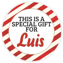 This is a Gift for Luis - Circle Sticker Decal 3 Inch - Candy Cane Merry Christmas Gift Tag Present Tree Holiday Custom Name Santa Claus
