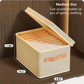 COAINNER Stackable Fabric Cube Storage Bins with Lids, 14-Inch Non-Woven Shelf Organizer Closet Storage Box for Clothes, Sweater, Blanket (Beige, Medium)