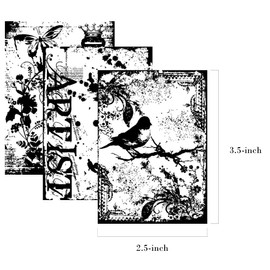 Stamps - Grunge, Splatter, Bird, Texture, Butterfly Themed Cling Rubber Stamp Set - for Background Mixed Media Stamping, Card Making, Scrapbooking - with White Cardstock