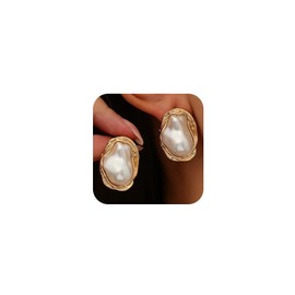 Vintage Pearl Statement Gold Stud Earrings for Women Trendy(Gold)