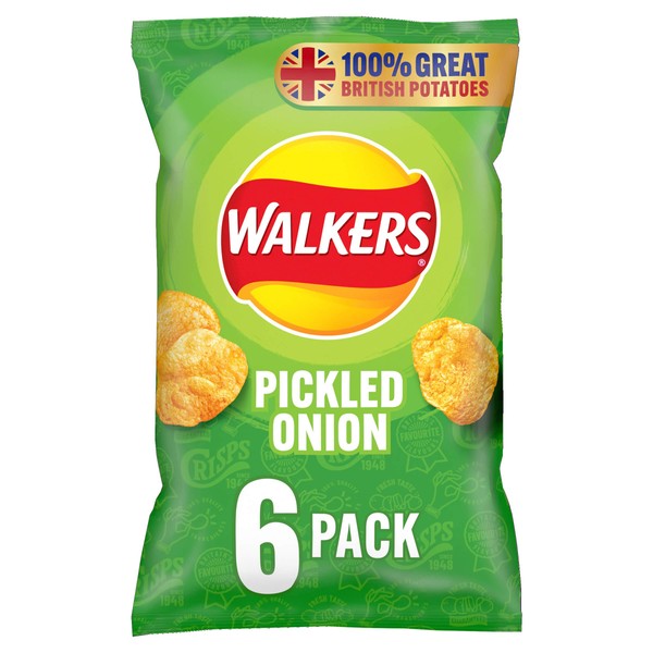 Walkers Pickled Onion Multipack Crisps, 6x25g