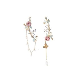 Pink Flower Pearl Sakura Leaf Earrings Ginkgo Biloba Cat Fairy Flower Statement Earrings For Women(Butterfly Twirls Flower)