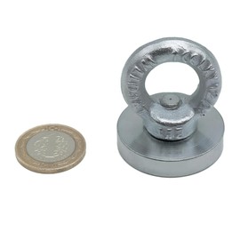 MNS Magneteksan Çok Güçlü Deniz Mıknatısı - Fishing Magnet - Neodyum Daimi Çelik Mıknatıs - Halkalı Pot Mıknatıs - Nikel Kaplı - Paslanmaz - Kararma Yapmaz - Tuzlu Suya Dayanıklı (Ø40 mm (40 kg))