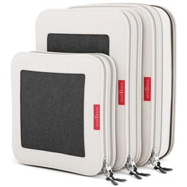 LeanTravel - Cubos de embalaje de compresión para organizadores de viaje con doble cierre, paquete de 3 unidades (2L +1M), arena