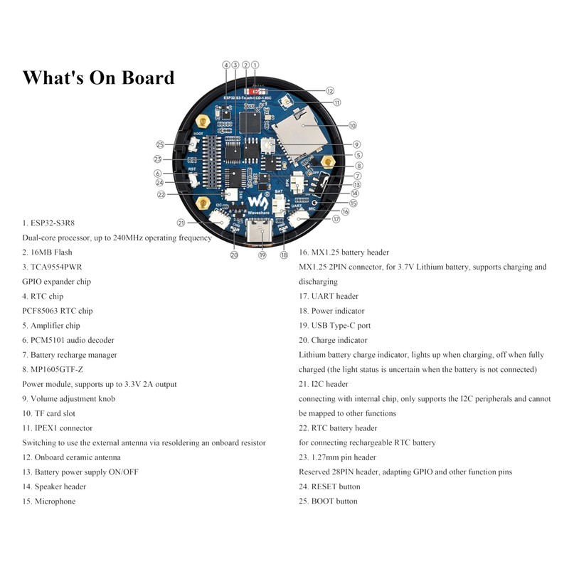 ESP32-S3 1.85inch Round Touch LCD Development Board, 360x360, Supports Wi-Fi