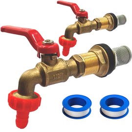 2Pcs Rain Barrel Spigots, Brass Faucet Kits for Rain Water Barrel, Water Tanks, Tubs, Pools Etc, Turn Ball Valve Rain Barrel Spigot with Bulkhead Fitting Set, Hose Adapter, Filter Mesh and Tape