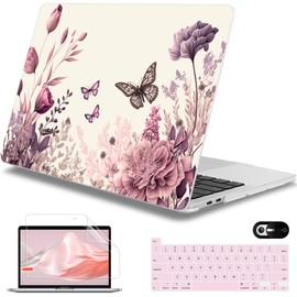 Mektron for MacBook Pro 13-inch Case 2022 2021 2020 Release A2338 M2 M1 A2289 A2251, Printed Plastic Hard Shell Cover for New MacBook Pro 13.3-inch Touch Bar Fits Touch ID, Butterfly Flower C074