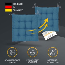 LILENO HOME Set of 2 Chair Cushions 18 Medium Blue (40 x 40 x 6 cm) - Seat Cushions for Garden, Kitchen or Dining Room - UV-Resistant Indoor and Outdoor Chair Cushions as Chair Cushions (Linda FUM)