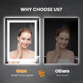 Snowdool LED Bathroom Mirror, 24"x32" with Front and Backlit, Anti-Fog, Bathroom Vanity Mirror for Wall, Memory Function, Stepless Dimmable, Tempered Glass (Horizontal/Vertical)