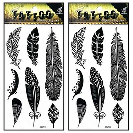 Tattoos 2 Sheets Black feather Fancy Temporary Tattoos Stickers Fake Body Arm Chest Shoulder Tattoos for Teens Men Women