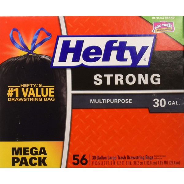 Hefty Hefty Strong Large 30 Gallon Trash Bags - Multipurpose - Drawstring - 56 Count Pack of 3, Black, 56 Count (Pack of 3)