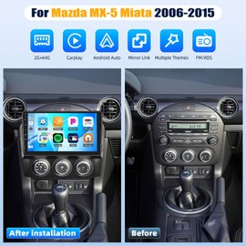 [2G+64G] Android 15 Car Stereo for Mazda MX-5 Miata 2006-2015 with Carplay/Android Auto, 9 Inch Touch Screen Head Unit Radio with Bluetooth WiFi GPS FM RDS EQ SWC+Backup Camera
