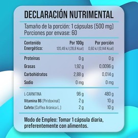 L Carnitina Ga Tlali 60 Cápsulas con Vitamina B6 - Suplemento Alimenticio - Avant Workout - Ideal para Estilo de Vida Activo - 500 mg por Cápsula - Us