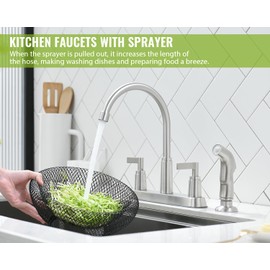 Kitchen Faucet with Sprayer, Brushed Nickel Stainless Steel Kitchen Sink Faucet with Side Sprayer, 3 Hole or 4 Hole Faucet for Kitchen Sink, Commercial RV Laundry Utility Kitchen Faucet KMF023L-1