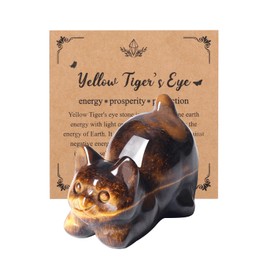 JSDDE Cat Figurine Decoration, Gemstones Cat, Crystal Cat, Healing Stones Decoration for Cat Lovers, Decoration for Home, Office, Room (Tiger's Eye)
