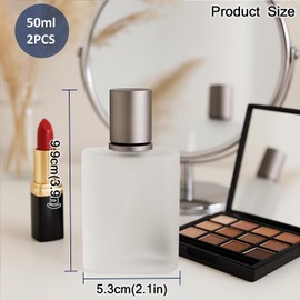 2Packs 50ml Frosted Glass Perfume Spray Bottle with Silver Cap Refillable Empty Atomizer Container Refillable Fragrance Bottle for Essential Oils, Cologne, Fragrance, Travel & DIY Cosmetics