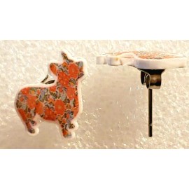 Corgi Dog Floral Pattern Teeny Tiny Flat Acrylic Post Stud Earrings Jewelry
