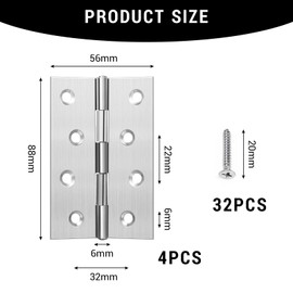 FunnAura 4 Pcs Door Hinges, 4 Inch Stainless Steel Door Hinge with 32 Pcs Screws, 88 mm X 56 mm