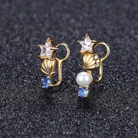 VIKI LYNN Women's 925 Sterling Silver Clip On Earrings Cubic Zirconia Star and Shell Earrings Ear Cuff for Women Non Piercing Earring, Sterling Silver Cubic Zirconia Sterling silver Zirconia spinel