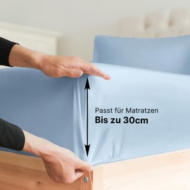 Fitted Sheet 140 x 200 cm Sky Blue 30 cm Base Height – Luxury Fitted Sheet for Single Bed – Fits Mattresses up to 30 cm Height – Soft, Wrinkle-Free and Breathable Bed Sheet – Single Pack
