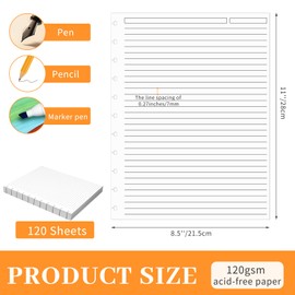 VOKOY 120 Sheets/240 Pages Letter Size Discbound Lined Refill Paper, A4 Loose Leaf Paper White 11-Disc Thicker Refillable Planner Inserts, 8.5 X 11 Inch, 120gsm