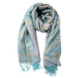 Achillea Soft Silky Reversible Paisley Pashmina Shawl Wrap Scarf w/Fringes (Tapestry Aqua)