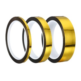 PATIKIL Metalized Tape 0.2/0.6/1 Inch x 55 Yards, 3 Roll Mirror Metallic Masking Foil Sticker Self Adhesive for Detailing Accent Wall Graphic Arts, Gold