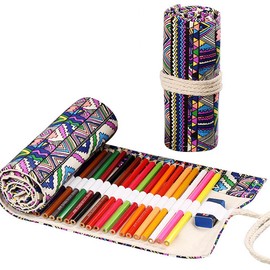 Canvas Pencil Wrap, Ouceanwin 72 Holes Canvas Pencil Wrap Roll Up Holder, Portable Bag Pencil Case Pencil Case Travel Pen Holder Pencil Case Pencil Box for Artists School Office, F, casual" or