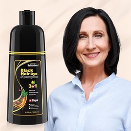 Black Hair Dye Shampoo 3 in 1, Shampoo Tinte para Cubrir Canas para Hombres y Mujeres, Cobertura Instantánea de Canas con Esencia Herbal