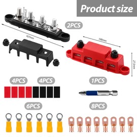 Pack of 2 Busbar Distribution Block with 4 x M8 Terminal Bolts - 12V-48V DC Bus Bars Distribution Block 250A BusBar Box for Car RV Boat Yacht