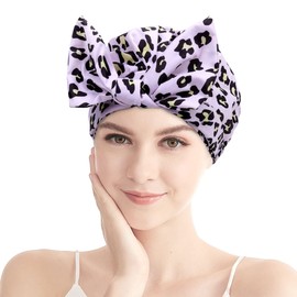 Shower Cap - Women Bowknot Bath Cap Double Layer Large Reusable Shower Hat For Bathing Showering Spa Hotel Travel Use (Purple)