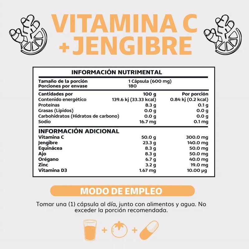 Vitamina C Capsulas Potenciada Con Antioxidantes Y Anti-inflamatorios, Jengibre, Equinácea,
