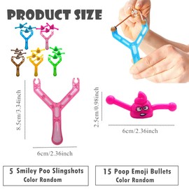 Poo Slingshot Toy Set for Kids Adults,5 Slingshot 15 Poo Mochi Squishy Toys,Prank Poop Emoji Bullets Shooting Joke Toy Funny Mini Rubber Slingshot Flying Poop Toy for Kids Party Bag Fillers /Colorful