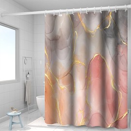 Umpoo Pink Marble Shower Curtain 72x72 Inch Abstract Mixed Ink Gold Pattern Design Modern Artistic Luxury Home Decorative Polyester Waterproof Fabric Bathroom Shower Curtain Sets with Hooks