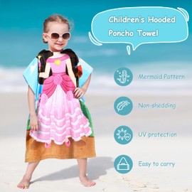 Kato Tirrinia Princess Bath Poncho Bathrobe Hooded Towel Children Girls Terry Towelling Bath Towel Beach Towels Cotton Camping Surf Beach Poncho Children 60 x 60 cm