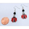 Ladybug Charm Earrings with Jet Black Faceted Crystal Accent Beads