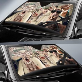 Funny Deer Driving Auto Sunshade Windshield Sun Shade, Car Truck, Animal Deer Driver Sunshade, Animal Deer Car Visor Shade Cover, Blocks UV Rays, Keep Your Vehicle Cool (57 x 27.5 inches)